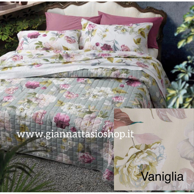 Copriletto trapuntato in saia jacquard di puro cotone Gabel "Peony""